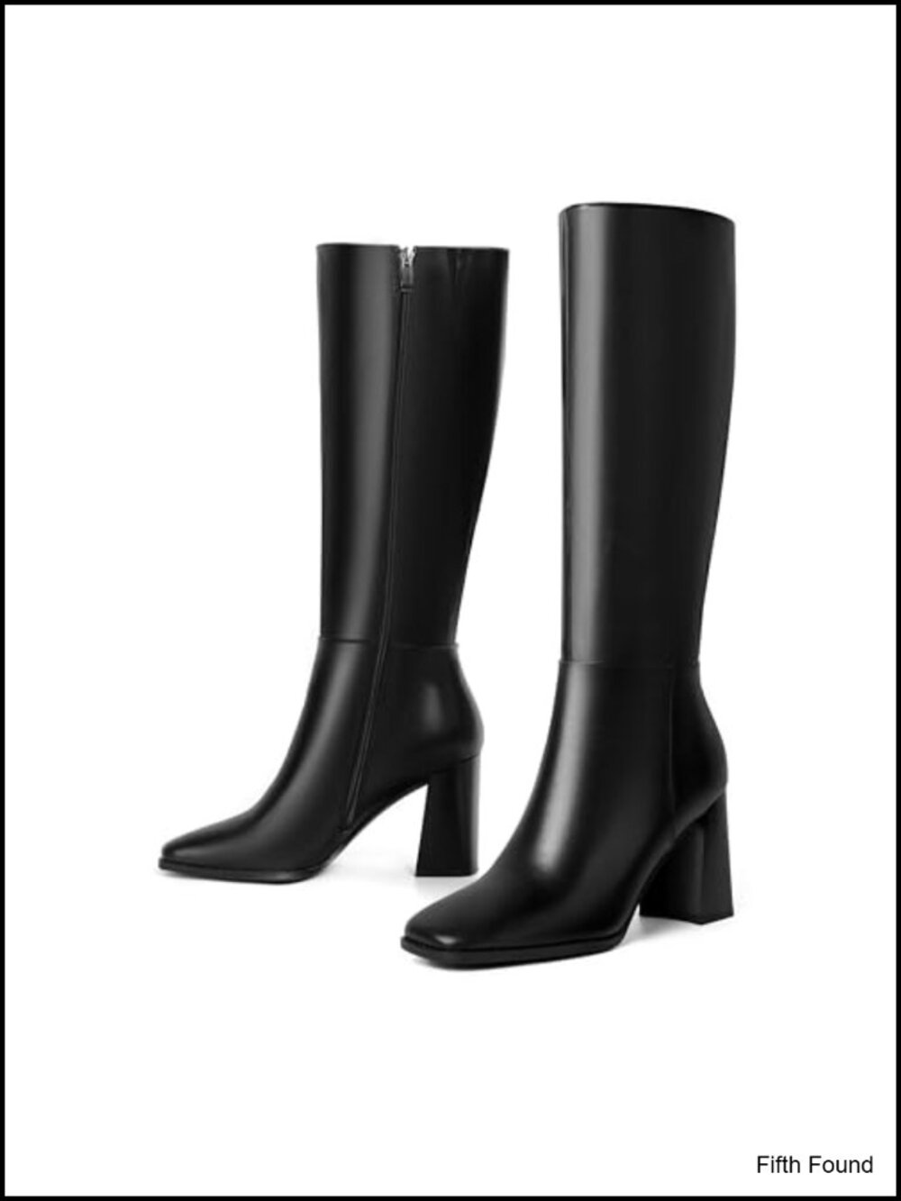 Knee High Boots Women Square Toe Chunky Block Heel Side Zipper Faux Leather